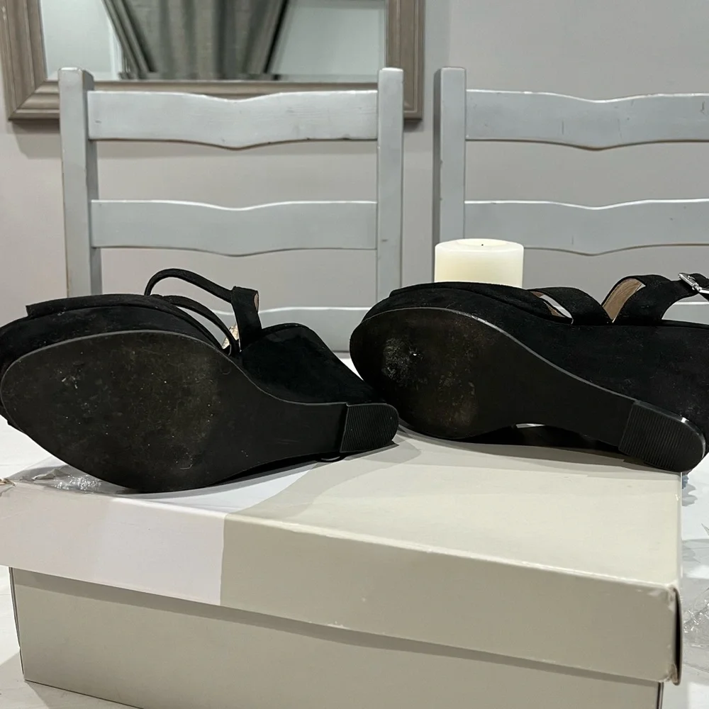 B.P. Ankle strap black‎ vegan suede wedge sandal size 8.5